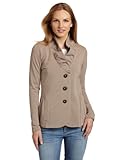 IMAGE OF Lilla P Women's French Terry Long Sleeve Ruffle Collar Blazer, Gravel, X-Small
