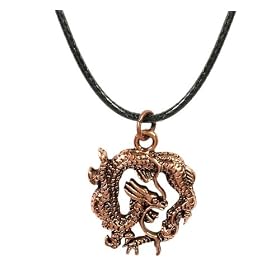 Chinese Dragon Pendant on 16-18" Black Thong - Antique Copper Finish - 2.5cm Long Pendant - Gift Boxed (P3)