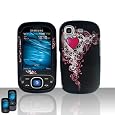 Black with Pink Red Vine Heart Rubberized Snap on Hard Skin Shell Protector Cover Case for Samsung Strive A687 + Belt Clip + in Blister Retail Package