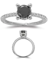 1/2 (0.46-0.55) Cts Diamond & 0.85 Cts Black Diamond Ring in 14K White Gold