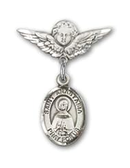 Sterling Silver Baby Badge with St. Anastasia Charm and Angel with Wings Badge Pin