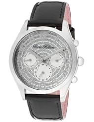 Womens Beverly Silver Glitter Dial Shiny Black Genuine Calf Leather