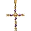 14K Yellow Gold Amethyst and Diamond Cross Pendant - 30.00x17.00mm