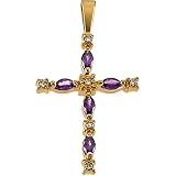 14K Yellow Gold Amethyst and Diamond Cross Pendant - 30.00x17.00mm