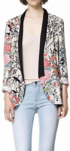ELLAZHU Women's Floral Print Collarless Long Sleeve Tailored Blazer