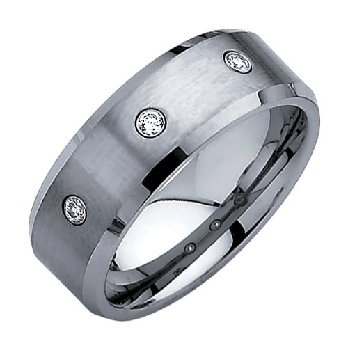 8mm 3 Three Stone Diamond Bezel Tungsten Wedding 