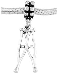 Sterling Silver Three Dimensional Medical Crutches Dangle Bead Charm