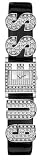 Guess U12646L3 Crystal Logo Black Patent Leather Cuff Bracelet Ladies Watch