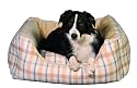 Dog Bed Beige and Light Blue Check Dog Bed with Beige Interior