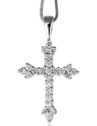 10K White Gold Cross Diamond Pendant Necklace(GH,I2-I3,0.25ct)
