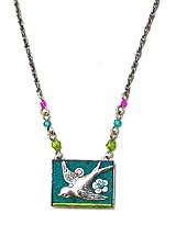 Firefly Antique Steel Flying Bird Mosaic Pendant Necklace with Multi-Color Swarovski Crystal and Czech Bead Accents