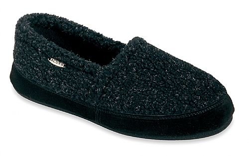 ACORN Men's Tex Moc Slipper,Black Berber,Medium (US Men's 9M-10M)