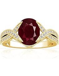 18K Yellow Gold Cushion Cut Ruby Fana Designer Ring