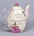French Garden Flowers Teapot and Cup - Pink Roses and Butterflies