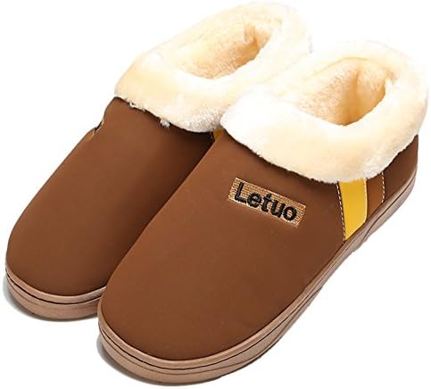 Sangreen Fuzzy Warm Bedroom House Bootie Slippers for Men Brown 42-43