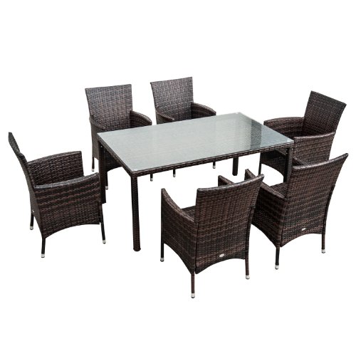 Outsunny 7Piece Outdoor Rattan Wicker Patio Dining Set, Brown