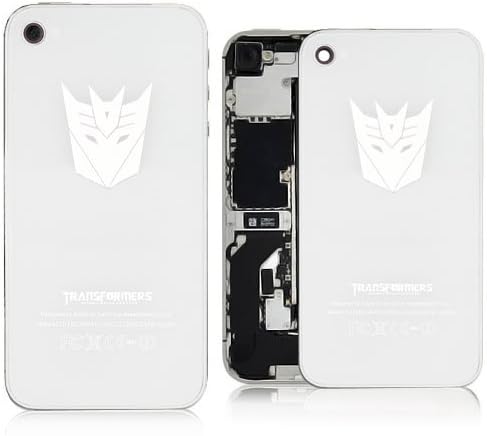 iPhone 4 GSM Custom Back Cover Housing Replacement - Battery Door for AT&amp;T / T-Mobile (Transformer Glass - Decepticon White)