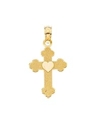 14K Yellow Gold 15.75 x 11.25 MM Childrens Cross Pendant with Cable Chain - 15"