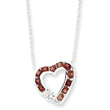 Sterling Silver Garnet & CZ Heart Slide on 18 Chain Necklace - 18 Inch