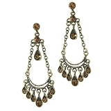 Bronze Tone Golden Rhinestone Chandelier Dangle Earrings