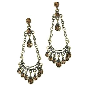 Bronze Tone Golden Rhinestone Dangle Earrings by 