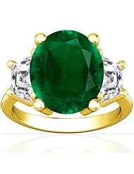 14K Yellow Gold Oval Cut Emerald Three Stone Ring