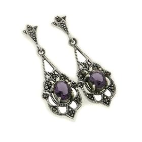 Marcasite AMETHYST Filigree Sterling Silver Earrings by Silver Insanity