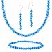 Sterling Silver 4mm Light Blue Simulated Cats Eye Stone Bead Beaded Dangle Hook Earrings Stretch Bracelet Necklace 15-19 Jewelry Set