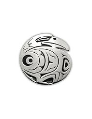 Sterling Silver Raven Ellipse Lg Northwest Coast Native American Necklace Pendant. Made in USA.