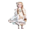 Porcelain Doll in Ivory Dress with Stand