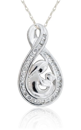 0.50cttw Natural White Round Diamond (SI-Clarity GH-Color) Mother Child Pendant in 14k White Gold.Include 14k 18 inches White gold chain.