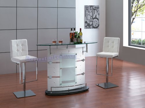 Modern Furniture White Bar Table w/ Two Matching Commercial Grade Hydraulic Stools