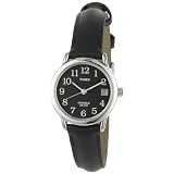 Timex Women's T2N5259J EZ Reader Silver Tone Black Leather Strap Watch