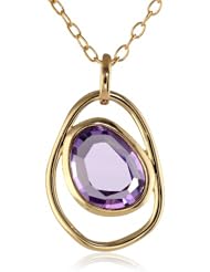 Bronze and 18k Yellow Gold-Plated Genuine Brazilian Amethyst Oval Pendant Necklace, 18"