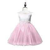 xuguozhu フラワーガール　ワンピース　ノースリーブ　カラー切り替え　サテン切り替えチュールスカート　ウエスト沿い　花仕様アップリケ　リボン付　ベルト付き　華やか　清潔感　ピンク　100cm