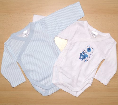 2 Baby Body Wickelbody blau wei� 62 Langer Arm 2er pack