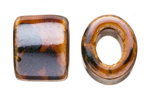 4pcs Moss Agate Porcelain Slider Beads for Licorice Leather - Oval ring Style Glaze finish 16x15.5mm
