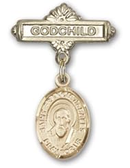 Gold Filled Baby Badge with St. Francis de Sales Charm and Godchild Badge Pin
