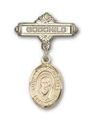 14K Gold Baby Badge with St. Francis de Sales Charm and Godchild Badge Pin