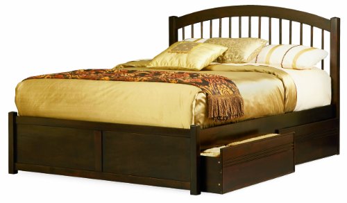 Windsor King Platform Bed with Flat Panel Footboard, Antique Walnut with 4 Flat Panel Bed Drawers