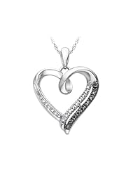 White and Black Diamond Heart Pendant Necklace 1/10 Carat (ctw) in Sterling Silver with Chain
