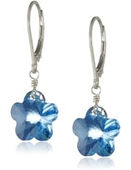 Sterling Silver Swarovski Elements Aquamarine Colored Rounded Star Earrings