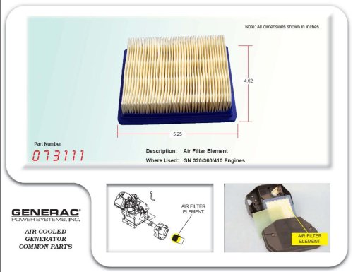 Generac Part #: 73111 - ELEMENT, AIR FILTER
