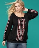 INC International Concepts Plus Size Embroidered Peasant Shirt