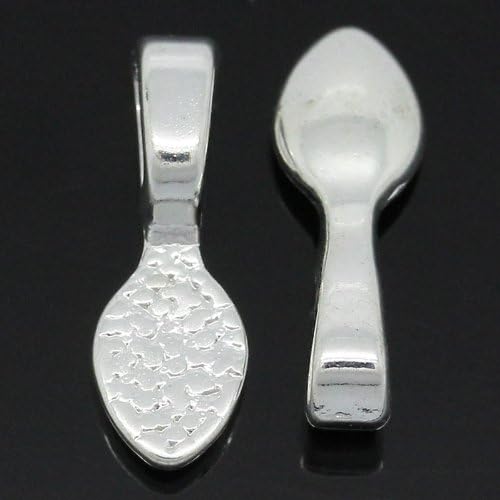25 Shiny Silver Plated Bails - Small Sized - Spoon Teardrop Shape - Glue on - 16x5mm