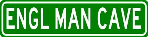 ENGL MAN CAVE Sign - Personalized Aluminum Last Name Street Sign - 6 x 24 Inches