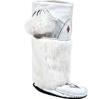Manitobah Mukluks Women's Tall Nappa Mukluk Boot Winter Boots,White Nappa Leather/White Rabbit Fur,11 M US