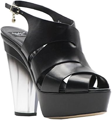 Roberto Botticelli Black Leather Platform Slingback On Lucite Heel