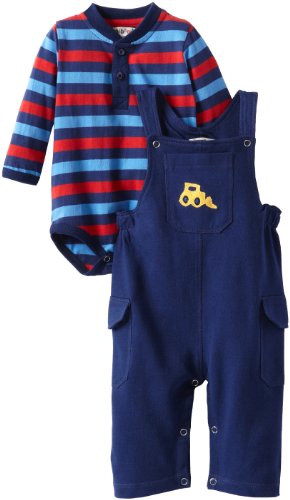 MINI BAMBA APPAREL Baby-Boys Newborn Overall & Bodysuit 2 Piece Set, Navy, 0-3 Months