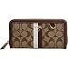 AUTHENTIC COACH HERITAGE SIGNATURE STRIPE ACCORDIAN ZIP WALLET 42380 (Khaki/Mahogany)